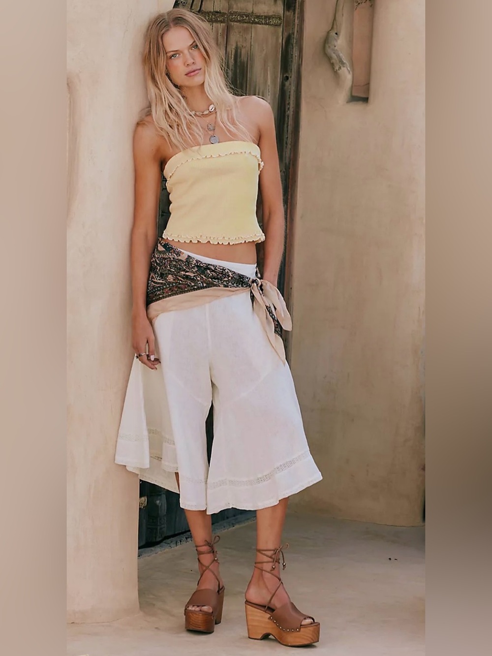 Free People Free-est Celina Linen Culotte Pants White Size Small